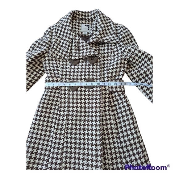 VINTAGE Mile End women's wool coat jacket houndstooth brown & white size S - Picture 13 of 16
